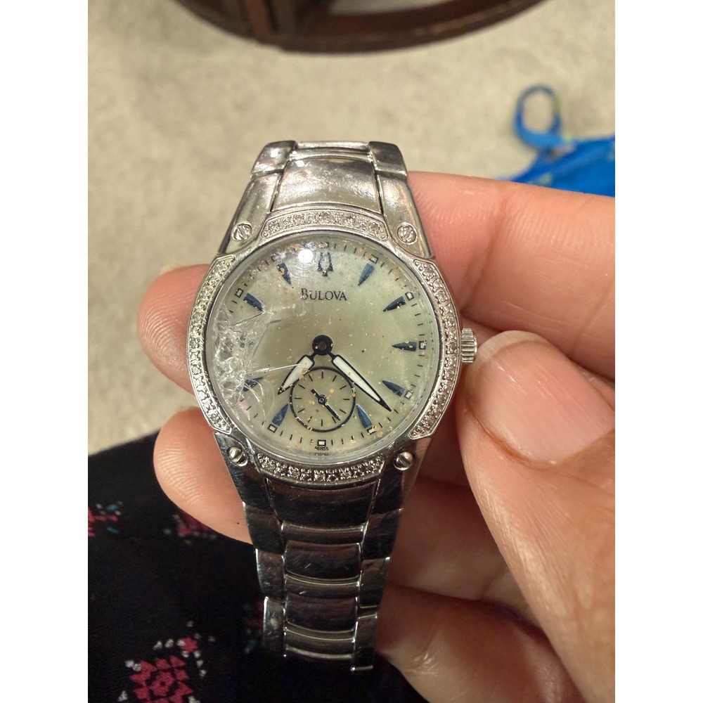 Bulova C875451 Diamond Bezel Mother of Pearl Stainless Steel Watch for Repair